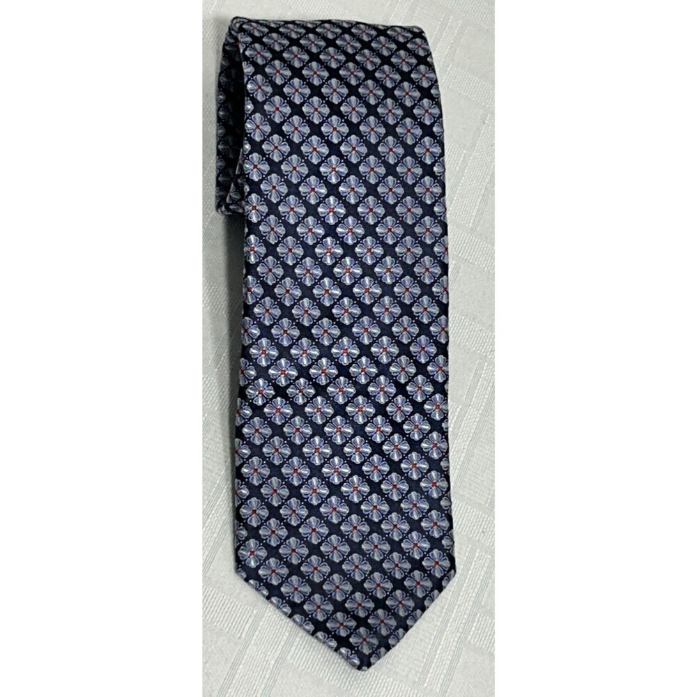 NEW! GEOFF NICHOLSON Made ITALY Tie Silk Tie Blue Red Silver 100% Silk Necktie